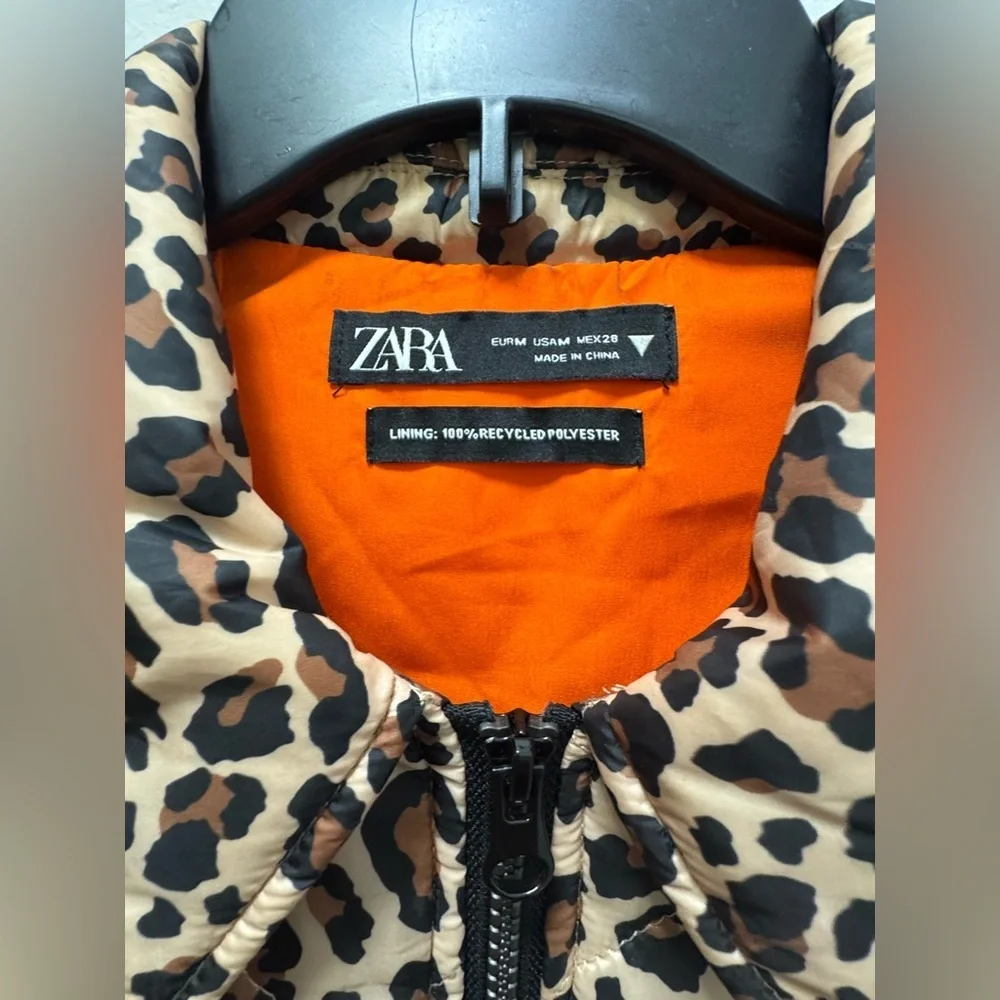 Zara Leopard Print Cropped Puffer Medium - Picture 5 of 5